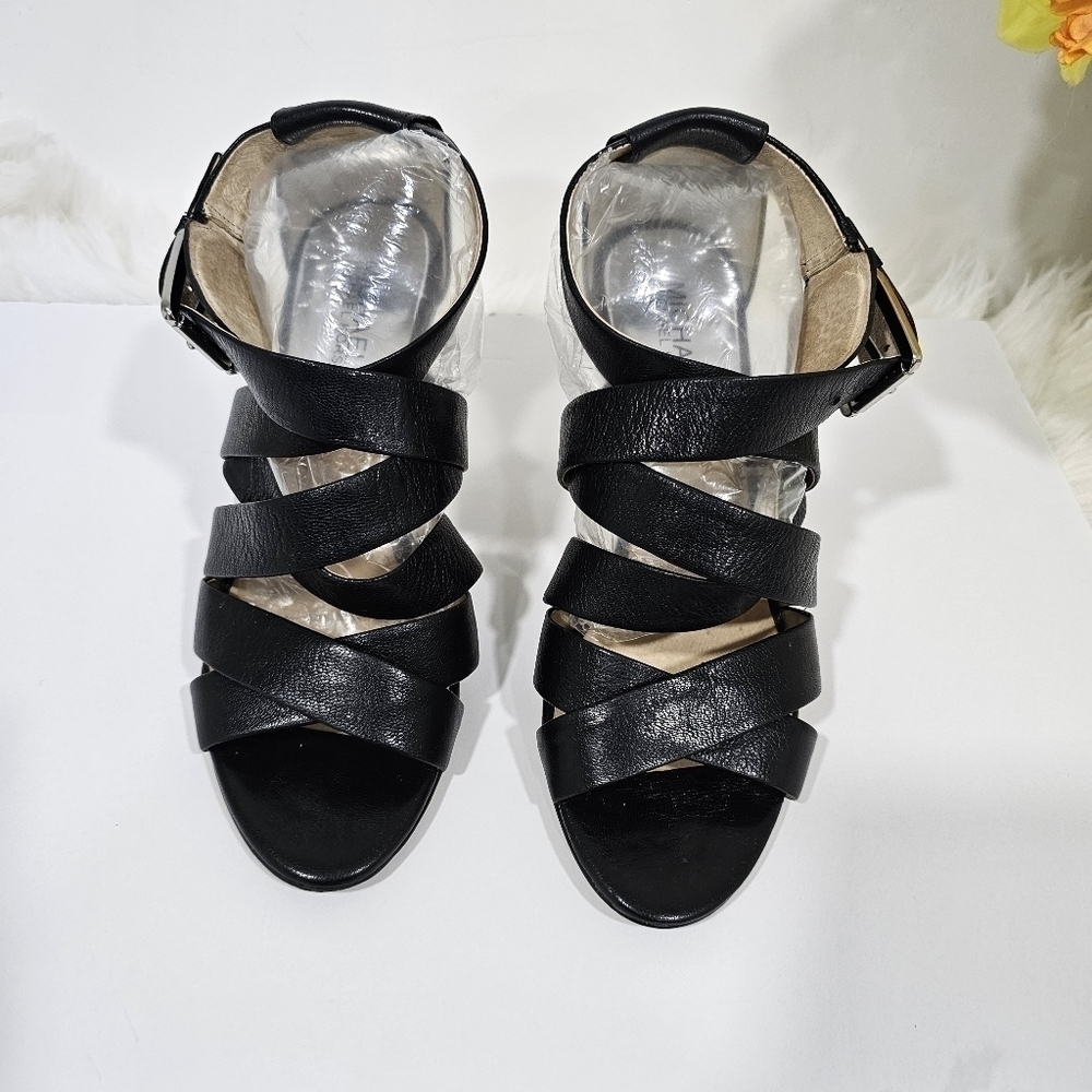 Michael Kors heels black leather size 8M Strappy sandals - Picture 3 of 13